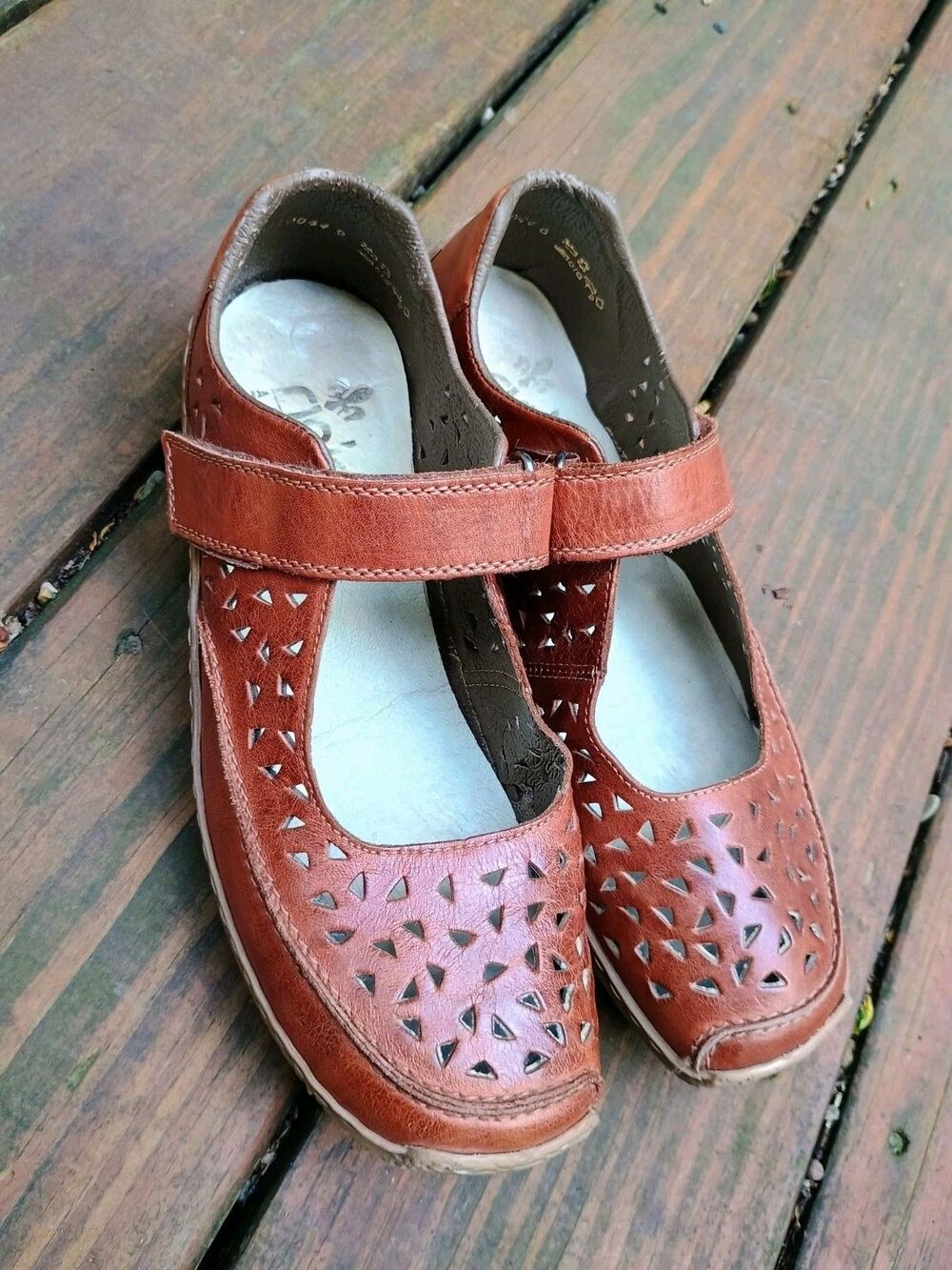 Rieker Shoes Sz 41 Anti-Stress Mary Jane Laser Cut Brown Comfort Shoe